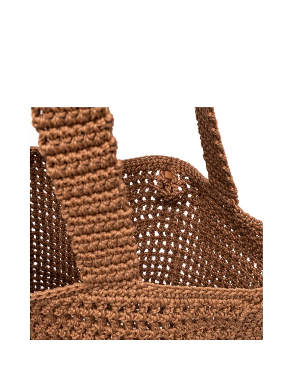 Vittoria leather shopping bag in crochet fabric
