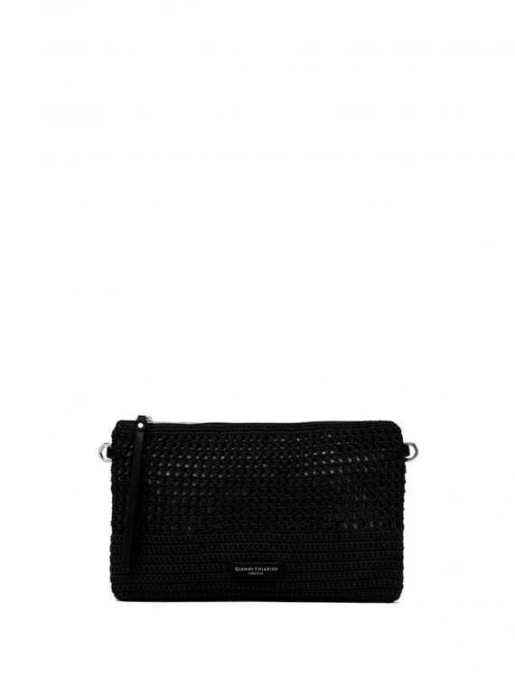Black Victoria clutch bag in crochet fabric