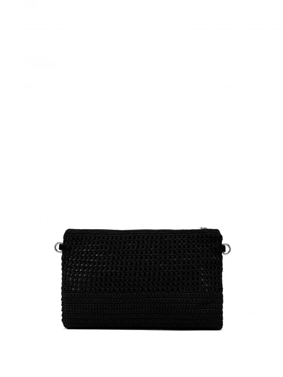 Black Victoria clutch bag in crochet fabric