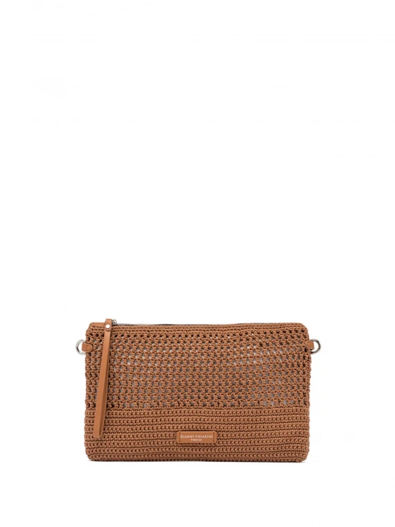 Victoria leather clutch bag in crochet fabric