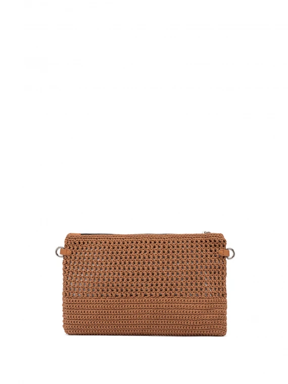 Victoria leather clutch bag in crochet fabric