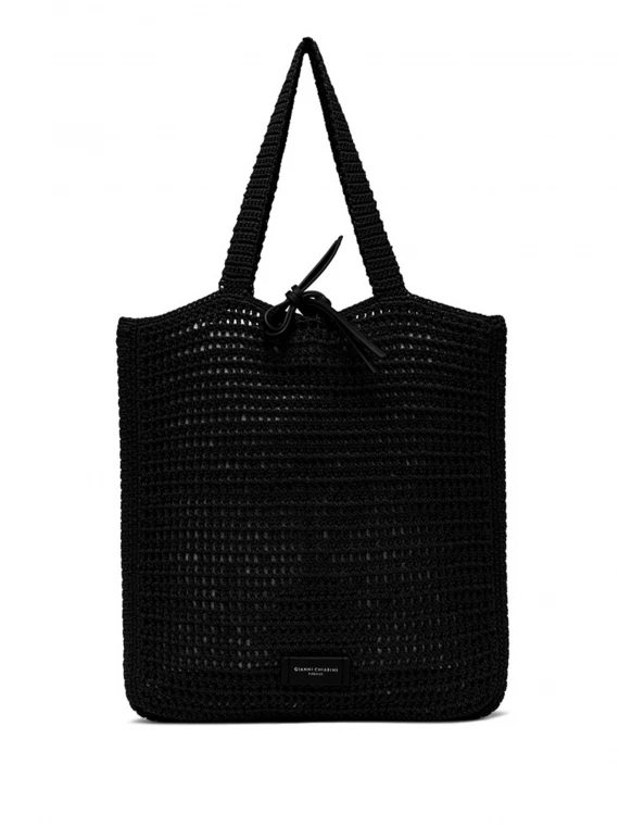 Shopping bag Vittoria nera in tessuto uncinetto