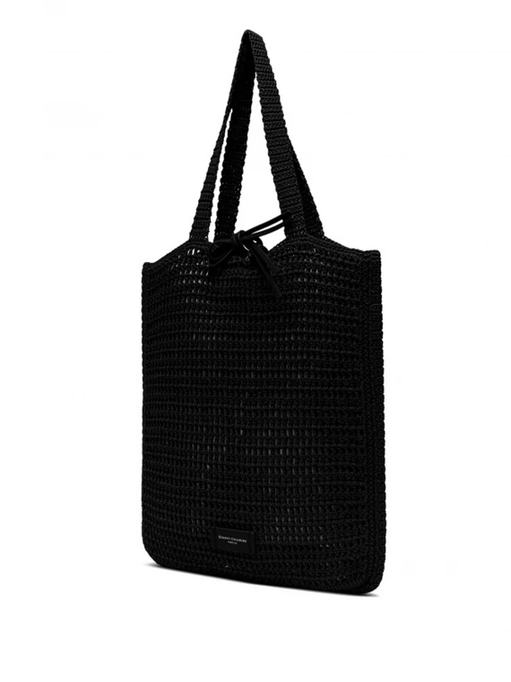 Black Vittoria shopping bag in crochet fabric