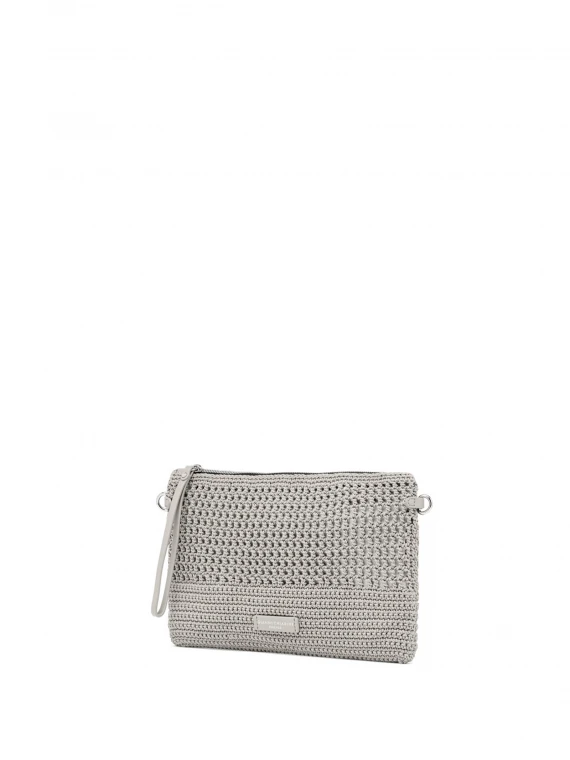 Gray Victoria clutch bag in crochet fabric