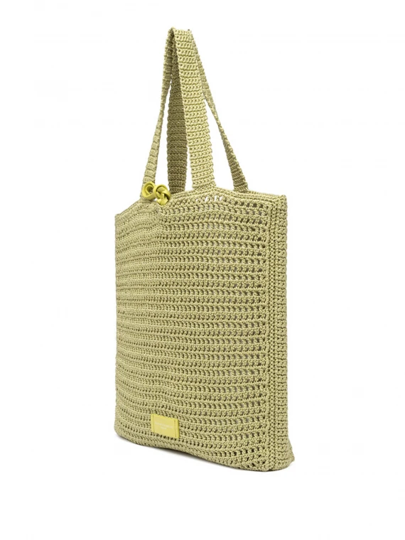 Shopping bag Vittoria giallo in tessuto uncinetto