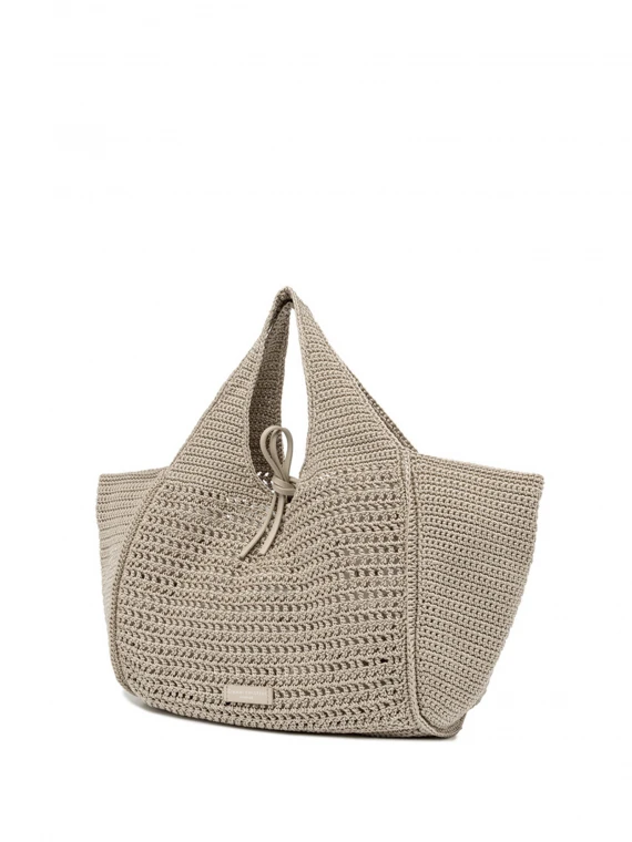 Gray Euforia shopping bag in crochet fabric