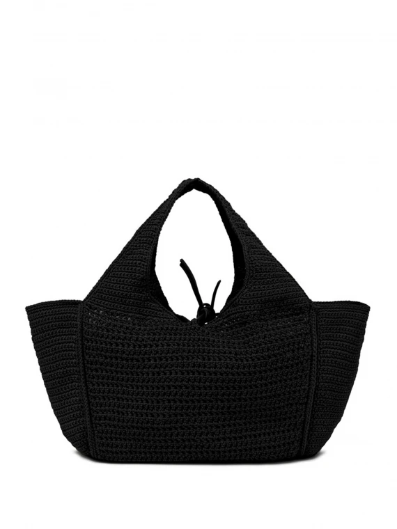 Euforia black shopping bag in crochet fabric