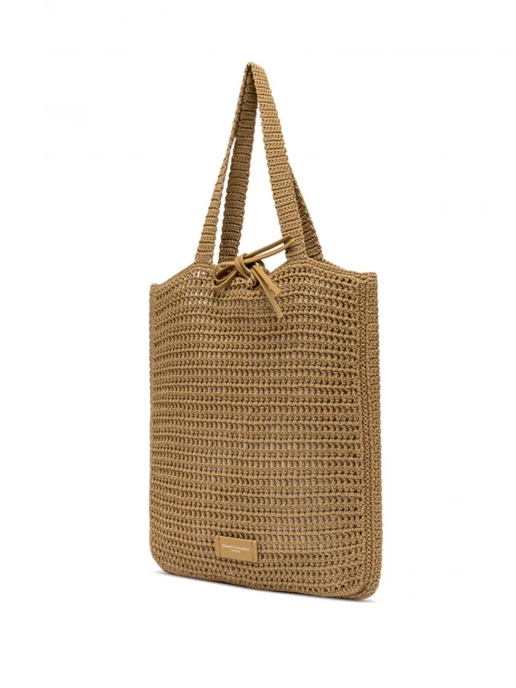 Vittoria camel shopping bag in crochet fabric