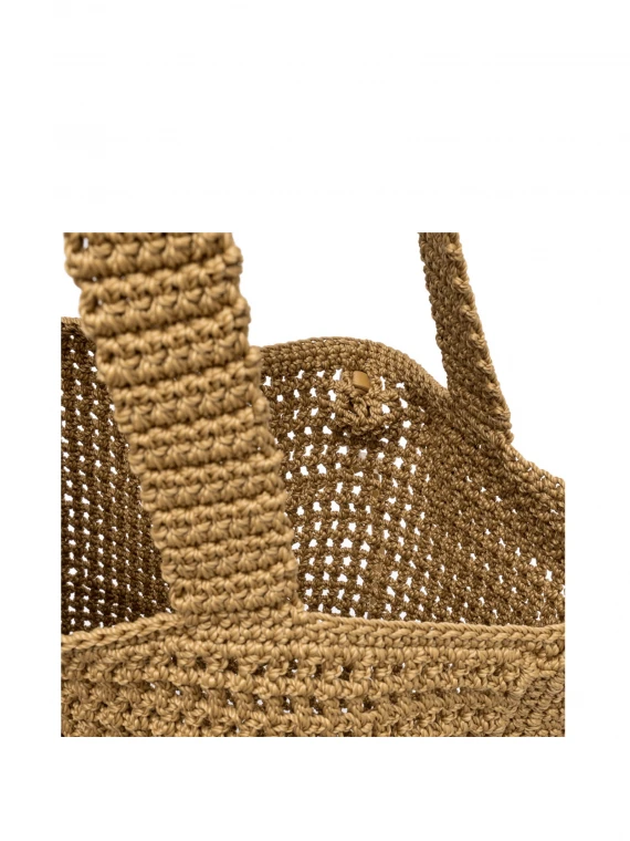 Shopping bag Vittoria cammello in tessuto uncinetto