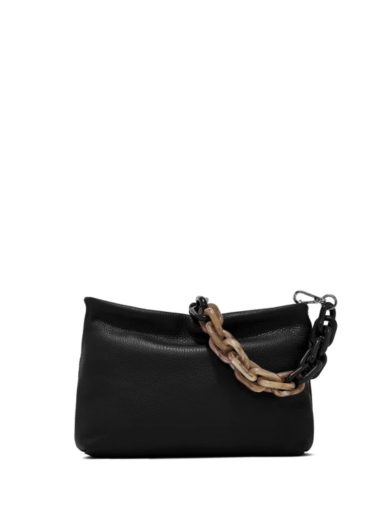 Leather Brenda clutch bag, with detachable chain strap in resin