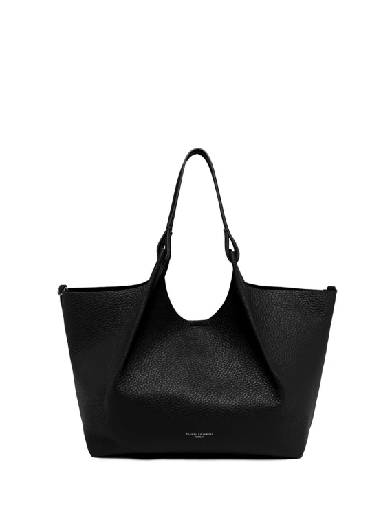 Dua bag in black hammered leather