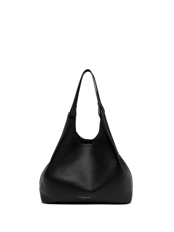 Dua bag in black hammered leather