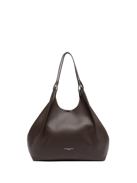 Dua bag in dark brown hammered leather