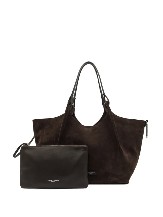 Borsa Dua marrone in pelle scamosciata