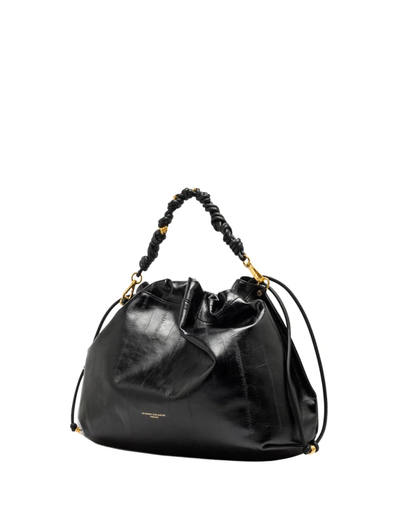 Morgana Black Eel-Effect Leather Shoulder Bag Gianni Chiarini