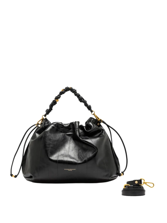 Morgana Black Eel-Effect Leather Shoulder Bag Gianni Chiarini