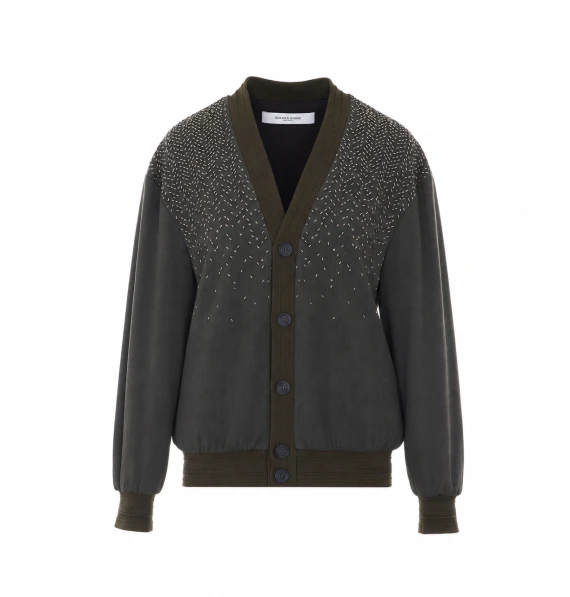 Cardigan grigio scuro in viscosa e lana vergine