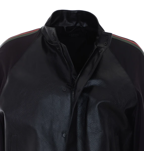 Black leather bomber jacket Gucci