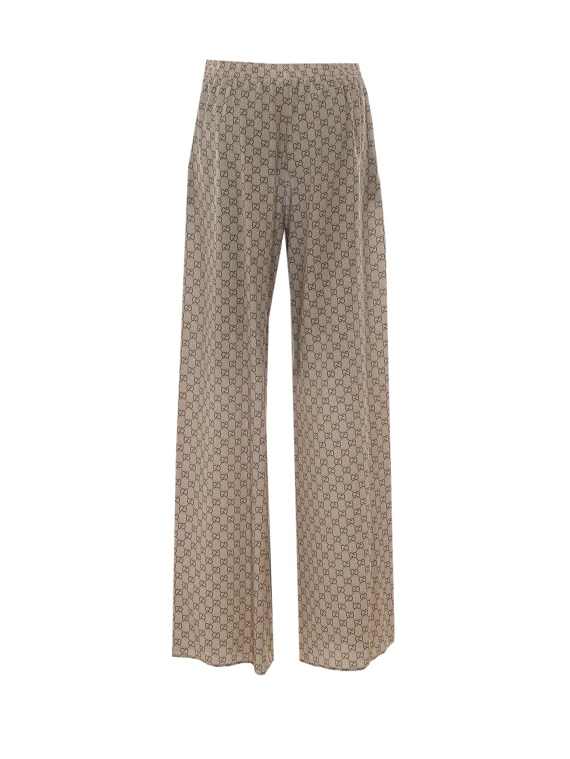 Beige and brown GG silk crêpe de Chine trousers Gucci