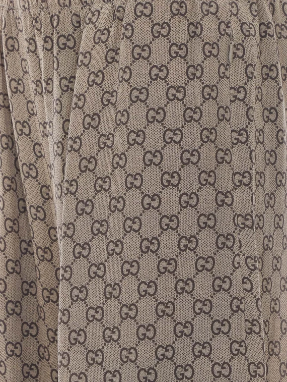 Beige and brown GG silk crêpe de Chine trousers Gucci