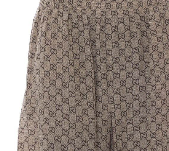 Beige and brown GG silk crêpe de Chine trousers Gucci