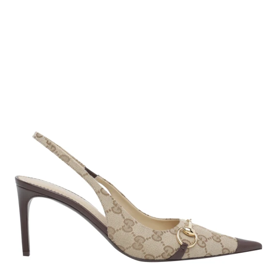 Décolleté slingback in tessuto GG beige