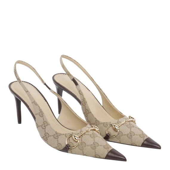 Décolleté slingback in tessuto GG beige Gucci