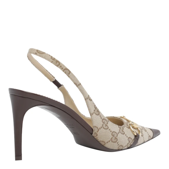Décolleté slingback in tessuto GG beige Gucci