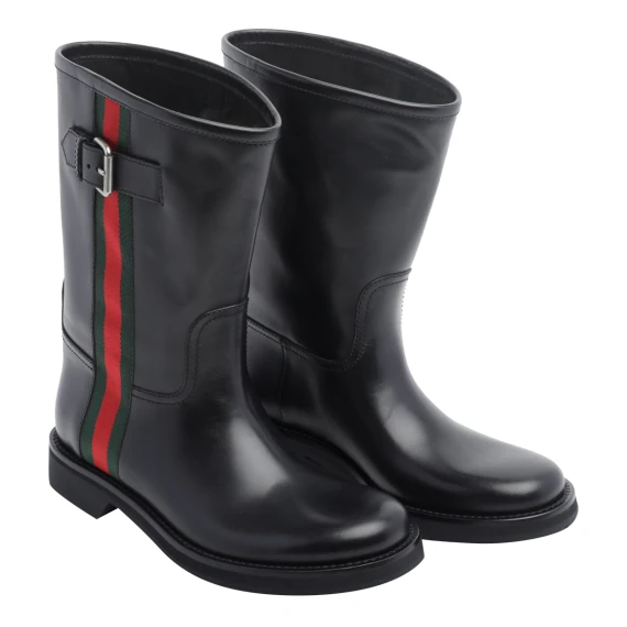 Web Leather black ankle boots Gucci