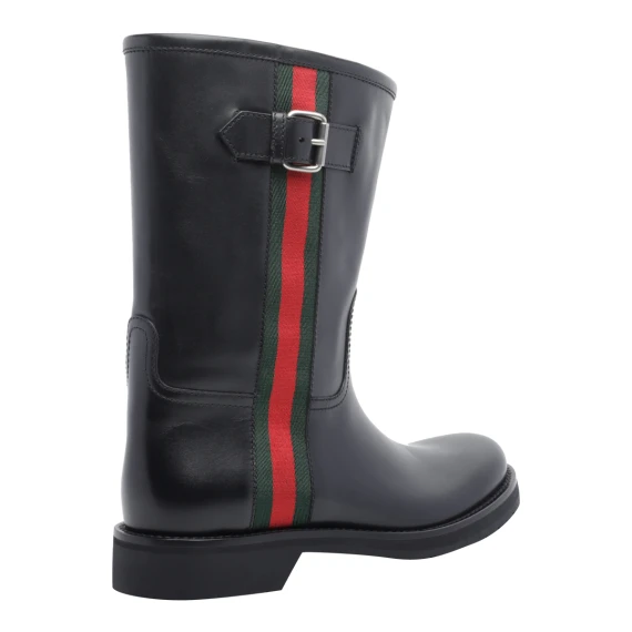 Web Leather black ankle boots Gucci