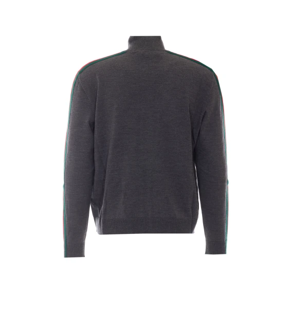 Cardigan in lana grigio scuro con zip Gucci