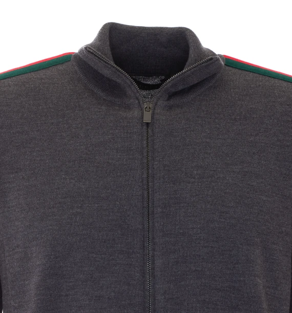 Cardigan in lana grigio scuro con zip Gucci