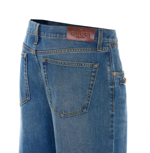 Jeans in denim blu a vita bassa Gucci