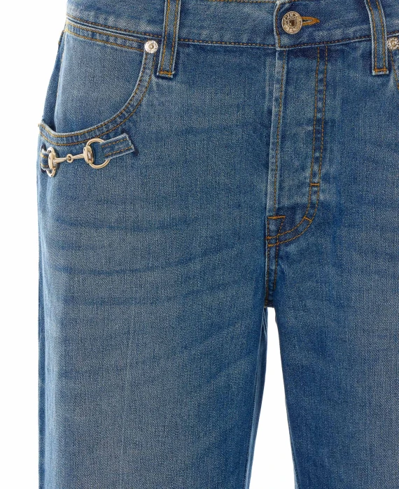 Jeans in denim blu a vita bassa Gucci