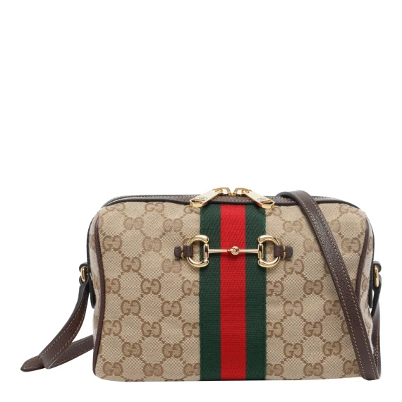 Borsa a tracolla piccola Horsebit beige
