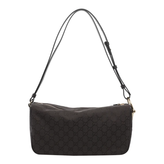 Borsa a spalla marrone scuro Half Horsebit in GG Supreme Gucci