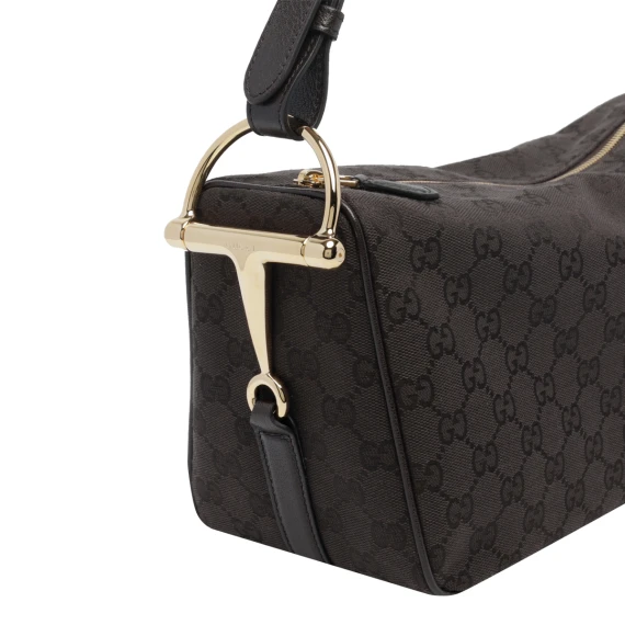 Borsa a spalla marrone scuro Half Horsebit in GG Supreme Gucci