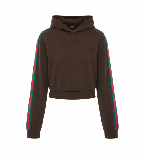 Felpa corta con cappuccio marrone