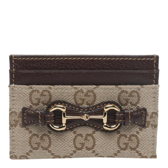 Portacarte in tessuto GG beige e marrone