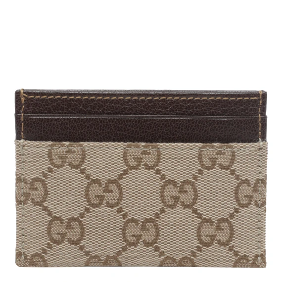 Portacarte in tessuto GG beige e marrone Gucci