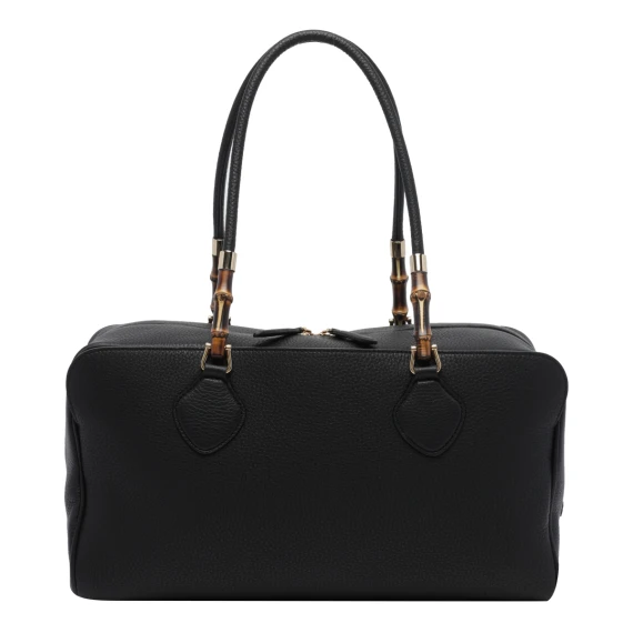 Borsa Boston nera in pelle leggera