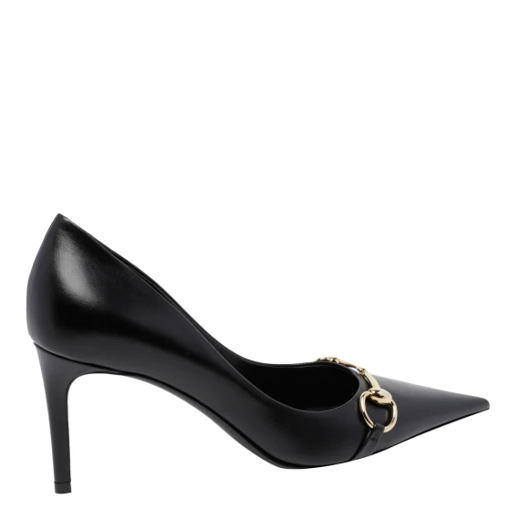 Décolleté in pelle nera con morsetto Gucci