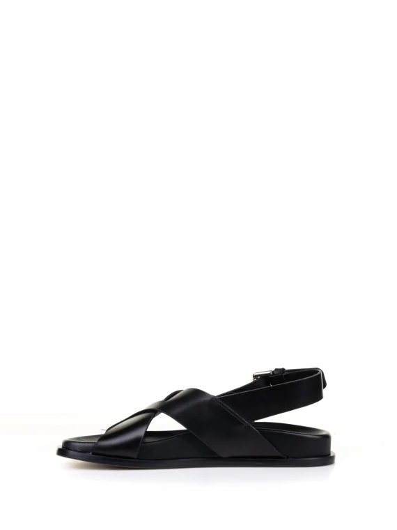 Low black leather sandal