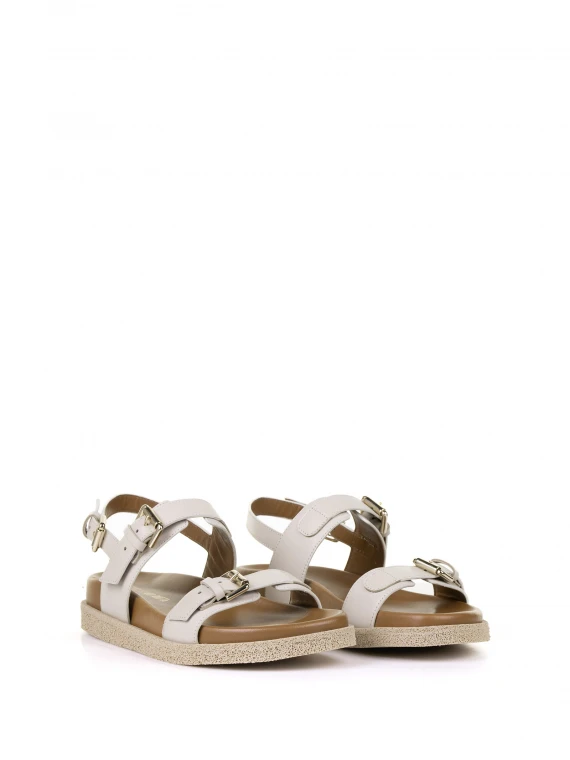 Low double buckle leather sandal