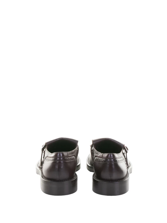 Brown Leather Moccasin with Fringe and Buckle