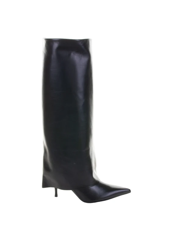 Black Nappa Leather Heeled Boot