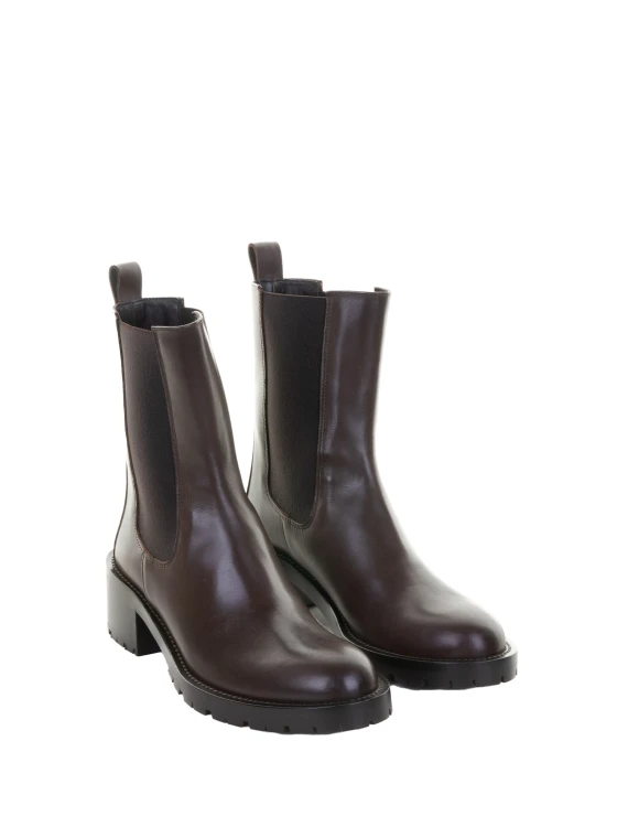 dark brown leather ankle boot with rubber sole