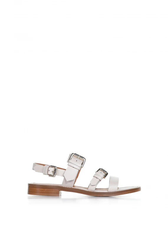 Double buckle sandal in leather