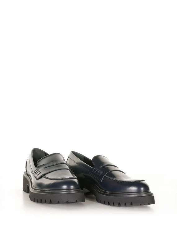 Blue leather loafers