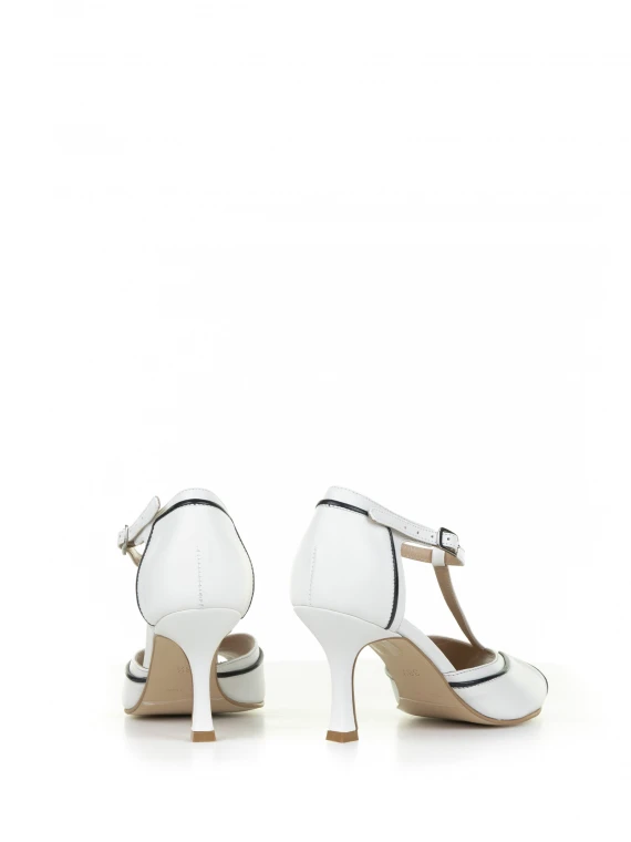 White leather pumps with strap